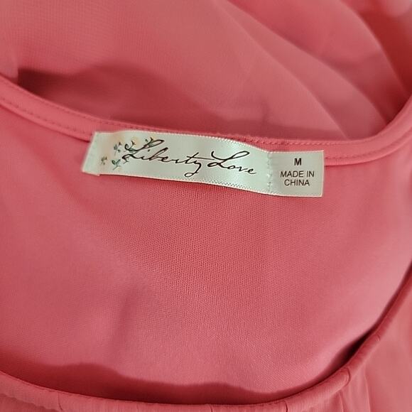 Liberty Love Coral Pink High Low Dress Sheer Overlay Size M Womens - Picture 6 of 7